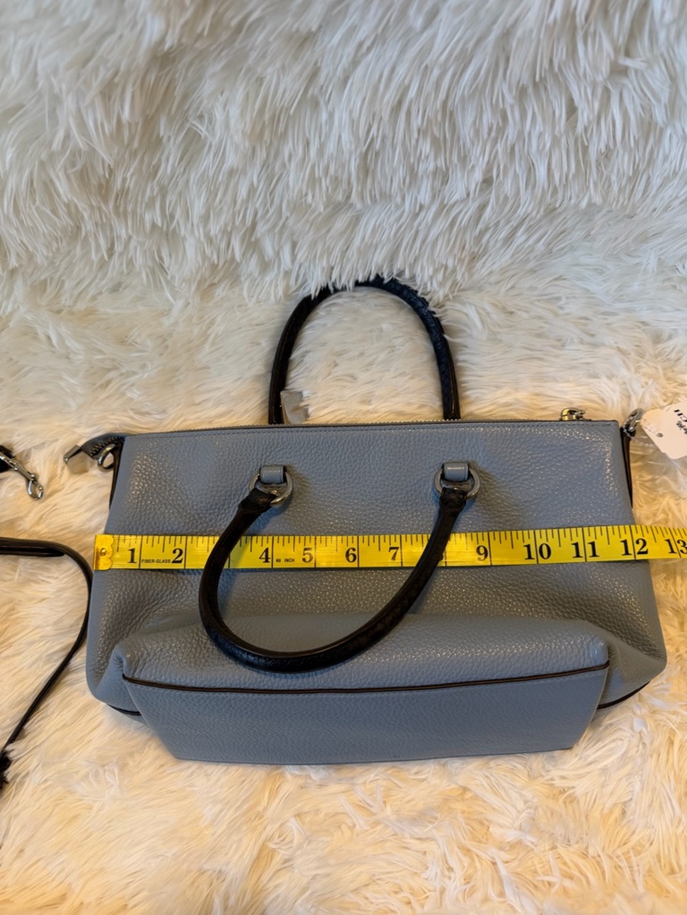 Coach Mini Emma Satchel Pebbled Leather in Dusty Blue with Exotic Handles - Picture 8 of 13
